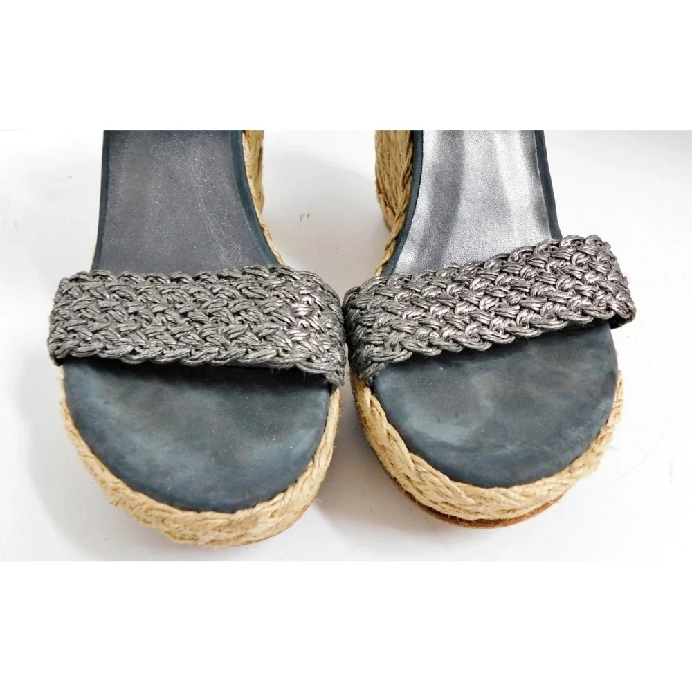 Stuart Weitzman Alex Pewter Wedge Espadrille Woven Ankle Macrame Wedges 8.5 M‎ - Picture 4 of 6